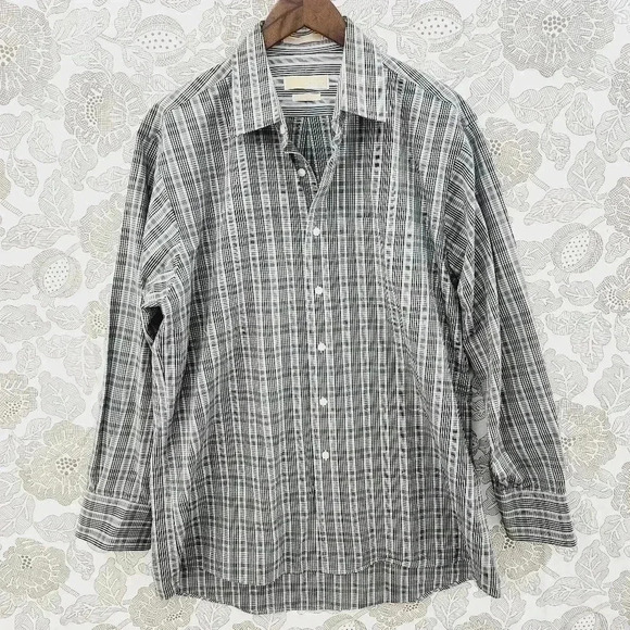 MICHAEL Michael Kors Plaid Button down Long sleeve  Men's L Dress Shirt - Picture 1 of 8